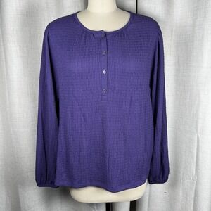 NEW! Loft Women's XXL Plus Purple Textured Gauzy Relaxed Henley Top Blouse
